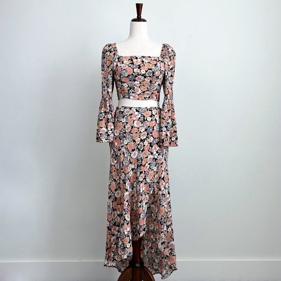 MinkPink Floral Cropped Blouse Midi Skirt Matching Set - Picture 2 of 10